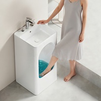 Nouveau lavabo rond moderne sur pied avec robinet à double trou, pour lavage des mains et des pieds, spa à bulles, évier de nettoyage pour balcon, jardin, extérieur et usage domestique