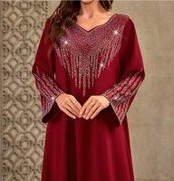 Robe de soirée modeste de style turc traditionnel arabe X-261, robe décontractée ample pour femmes musulmanes, longueur cheville, col en V