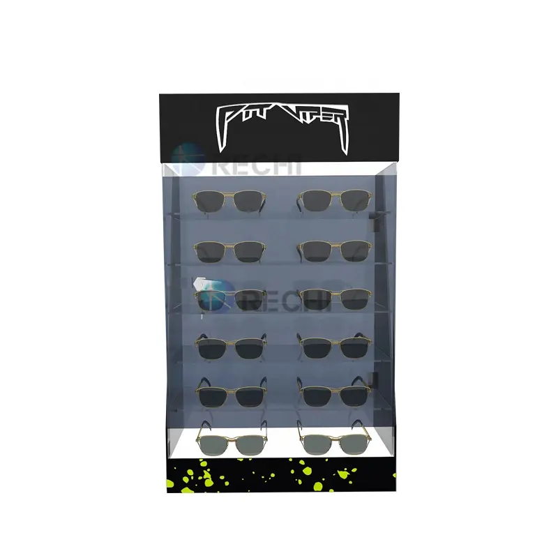 RECHI optik mağaza ekran fikstürü akrilik gözlük perakende ekran Stand dolabı için Led ile güneş gözlüğü akrilik vitrin