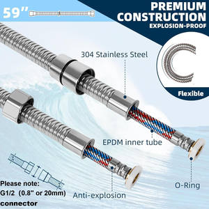 Tuyau de douche flexible en acier inoxydable 304 électroplaqué de 1,5 mètre avec écrou en laiton, finition chromée moderne pour salle de bain, garantie 3 ans - Product Image 2