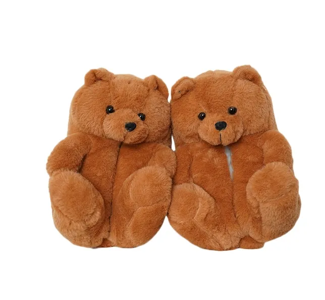 Teddy bear slippers Floor home plush thick cotton warm shoes