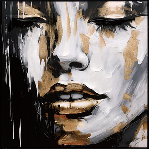 Peintures murales abstraites personnalisées en noir et blanc avec accents dorés, portrait féminin texturé, décoration <span class=keywords><strong>de</strong></span> salon - Product Image 3