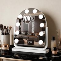Miroir de maquillage de table rectangulaire avec 10 ampoules LED, interrupteur tactile et cadre métallique, idéal pour les anniversaires