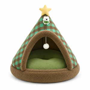 <span class=keywords><strong>Lit</strong></span> pour chat en forme de sapin de Noël, Tente <span class=keywords><strong>tipi</strong></span> à carreaux pour chien, Niche pour animal de compagnie mignonne en forme d'ours <span class=keywords><strong>avec</strong></span> garniture en sherpa, Fournisseur - Product Image 6