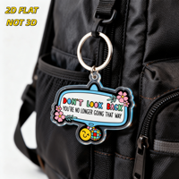 Jangan Pandang Belakang Gantungan Kunci Akrilik Motivasi Desain Retro Disko & Bunga untuk Tas, Kunci & Ransel Tag Transparan Tahan Lama
