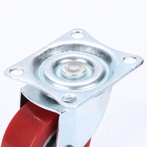 Pu Flat Swivel Caster 1.5 Inch 2 Inch Red Polyurethane Wheel Silent Industrial Furniture Casters Plate Mount - Product Image 1