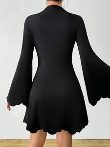 Nouvelle Robe Décontractée Noire pour Femme, Coupe Slim Évasée, Longueur Genou, Taille Naturelle, Printemps, Automne, Été, ODM 2026 - Product Image 4