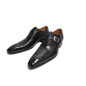 Zapatos de boda personalizados hechos a mano para hombre, zapatos casuales con hebillas metálicas, zapatos de vestir y Oxfords con estampado de serpiente que realzan la estatura. - Product Image 1
