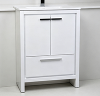Meuble-lavabo de salle de bain moderne en PVC blanc sur pied, armoire étanche avec double porte et tiroir