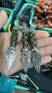 ネックレス作りのための銀メッキ瑪瑙ジュエリーチャーム付きレトロチベットDIZビーズストーンペンダント真鍮 - Product Image 6