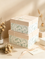 Boîte cadeau rigide écologique et recyclable à motif animalier et végétal peint à la main, avec cordon à nœud papillon, couvercle ciel-terre, personnalisable pour le rangement