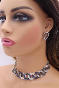 Conjunto de Collar y Pendientes de Plata 925 con Moissanita en Dos Tonos, Color Azul o Blanco, Elegante, para Compromiso, Boda o Fiesta - Product Image 3