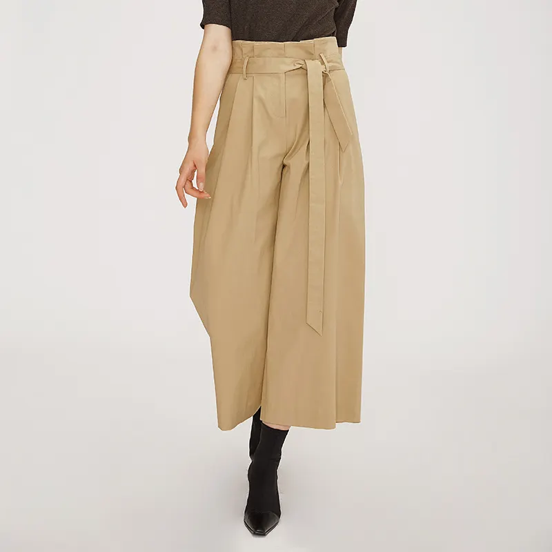 Elegant women's bottoms 2022 high waist cotton pants customized loose ruffled female office baggy plus size wide leg trousers