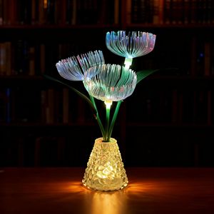 Lumière à fibre optique en forme de méduse à 3 têtes, base à effet d'ondulation d'eau, moderne, décoration créative d'intérieur, lumière changeante de couleur pour Noël - Product Image 1