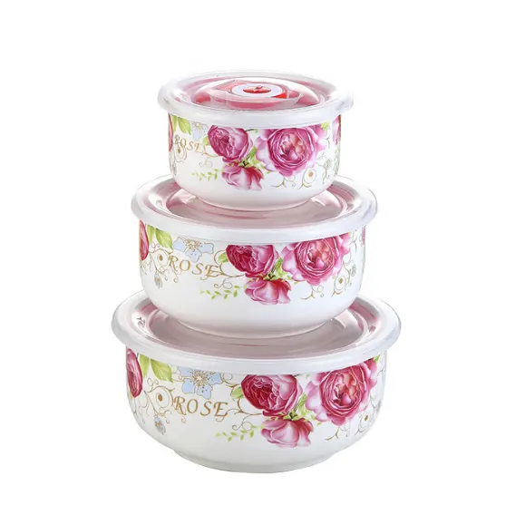 Wholesale gift tableware sealed microwave oven bowls bento preservation boxes ceramic preservation bowls three piece set
