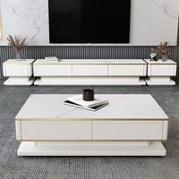 Ensemble moderne de meuble TV et table basse en pierre de luxe avec tiroir, mobilier durable pour hôtel et salon