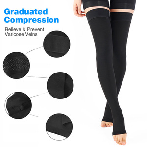 Compports Wholesale Silicone Grip Non-Slip Compression Class 2 Open Toe Thigh High Stockings for Daily Wear - Product Image 1