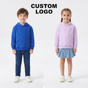 Sweat-shirt à capuche doublé polaire pour enfants, couleur unie, vêtement d'extérieur chaud pour garçons, filles et adolescents, vente en gros, logo personnalisé - Product Image 3