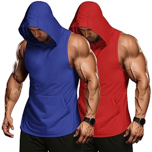 Lot de 2 débardeurs à capuche pour hommes, tricotés, écologiques, séchage rapide, respirants, coupe musculaire 3D, en Spandex, pour entraînement et course décontractée - Product Image 4