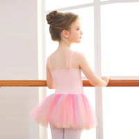 Justaucorps de ballet pour enfants filles, robe tutu à paillettes, bretelles spaghetti, tulle arc-en-ciel, spandex, pour spectacle de danse sur scène