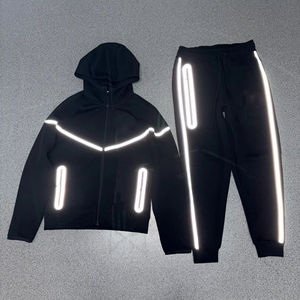 Conjunto Deportivo de Alta Calidad para <span class=keywords><strong>Hombre</strong></span>, Sudadera y Pantalones de Algodón Reflectante, Chaqueta con Cremallera y Capucha - Product Image 1