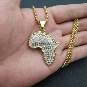 African <b>Map</b> Pendant Necklace Stainless Steel Pave Setting Rhinestone Unisex Gift Jewelry - Product Image 5
