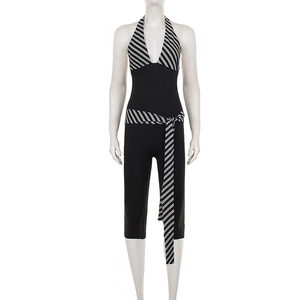 Streetwear Casual Striped Halter Neck Tie Back Jumpsuit Sexy Deep V-Neck Backless <b>Romper</b> <b>Women</b> Fashion Bodysuit - Product Image 6