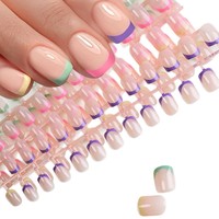 120 faux ongles carrés courts de style français, minimalistes et colorés, pour le nail art DIY et la manucure en salon