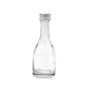¡Calidad! Botella de vidrio pequeña para vodka, con tapa de aluminio y plata, 50 ml, gran oferta de fábrica