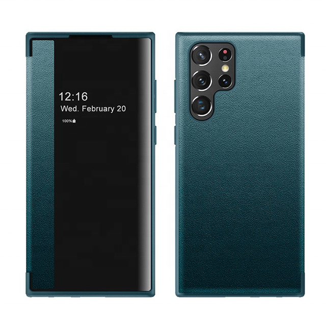 Smart Clear View Window Cover Phone case for Samsung S10 S10 Plus S22ultra S23Ultra S24 S25 S26 Plus Leather Flip Case