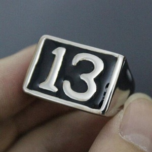 Wholesale Black Enamel Men's Lucky 13 Silvery Color <b>Ring</b> Stainless Steel Biker <b>Ring</b> Fashion Men's Jewelry - Product Image 2