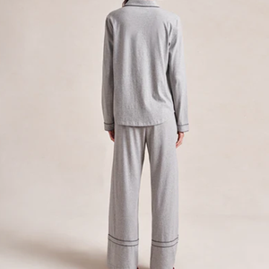 Conjunto de Pijama de Algodón Transpirable para Mujer, Novedad de Primavera, Manga Larga, Color Gris, Ropa de Dormir Suave y a la Moda para el Hogar - Product Image 5