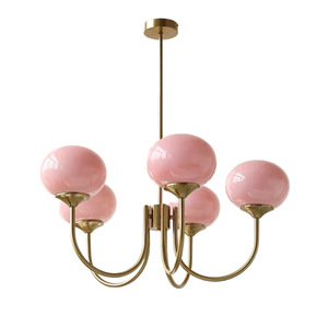 Vintage Bauhaus Pink Chandelier 5 Head Round E27 <b>LED</b> <b>Light</b> For Living Room Bedroom French Style - Product Image 5