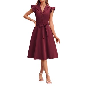 Abito Estivo 2026 Stile Europeo-Americano a Trapezio <span class=keywords><strong>con</strong></span> <span class=keywords><strong>Elegante</strong></span> <span class=keywords><strong>Scollo</strong></span> a V, Vestibilità Slim, Senza Maniche, Design Lungo da Donna in Poliestere - Product Image 5