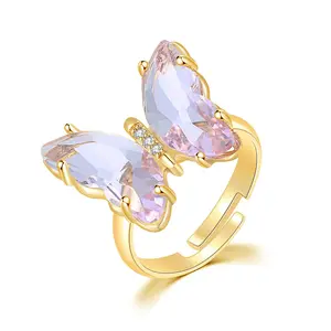 Factory Wholesale Dream Girl Crystal Butterfly Resizable rings cubic zirconia jewelry finger custom rings for girls