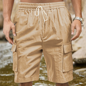 <b>Men</b> Linen Cargo <b>Shorts</b> <b>White</b> Loose Fit Multi Pocket Elastic Waist Drawstring Casual Outdoor Summer - Product Image 4