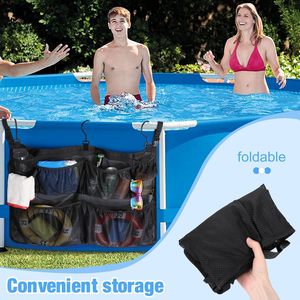 <b>Foldable</b> Mesh Storage <b>Bag</b> For Pool Beach Outdoor Use With 7-9 Pockets Portable Organizer Black Polyester - Product Image 1