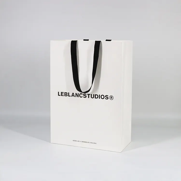 Custom Luxury Black Shopping Paper Bag Retail Store Gift Bags For Shoes And Clothing