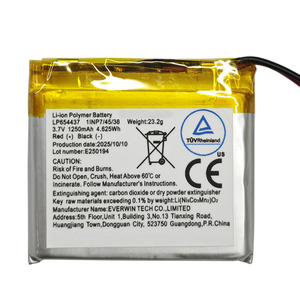 Аккумуляторная батарея TUV Certified Liquid Battery Pack 3.7V 1250mAh с PCM и выводами для подключения, литий-ионный полимерный аккумулятор EWT Quality LP654437, 800 циклов заряда - Product Image 1