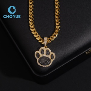 Colgante de Plata de Ley 925 con Huella de Animal, Joyería Hip Hop con Moissanita, Colgante Hip Hop Personalizado con Moissanita para Hombre - Product Image 4