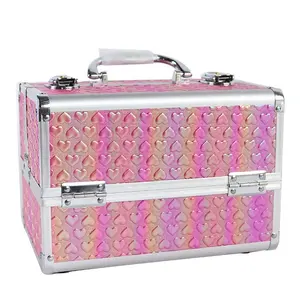 Custodia per il trucco in alluminio pelle PVC Beauty caja de maquillaje Travel Makeup Case 2 vassoi in plastica con specchio make up box