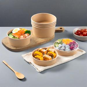 Bol à salade en papier biodégradable de haute qualité, récipient alimentaire jetable, imperméable, résistant à la graisse, en papier kraft brun - Product Image 3