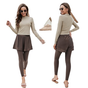 Traje de Baño Monokini de Dos Piezas para Mujer, Manga Larga, Pantalones Cortos de Baño, Transpirable, de Secado Rápido, Talla Grande, Ropa de Playa - Product Image 1