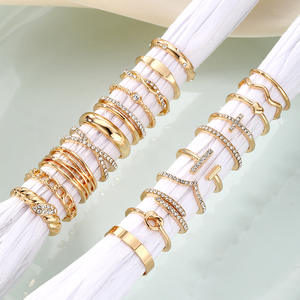 20ピースレトロラグジュアリースパイラルリングセットクロスラブダイヤモンドトレンディオールマッチメタル合金18KメッキカラーウェディングODMサプライ - Product Image 3