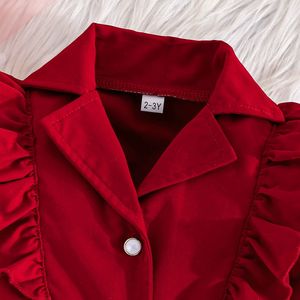 Stile europeo giacca a maniche lunghe a maniche lunghe con maniche rosse + cintura bianca + <span class=keywords><strong>pantaloni</strong></span> lunghi abiti da <span class=keywords><strong>bambina</strong></span> <span class=keywords><strong>eleganti</strong></span> per bambini vestiti di compleanno - Product Image 4