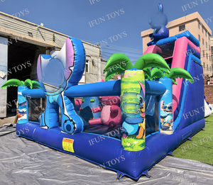 Château gonflable commercial Sti-tch avec toboggan, combo tropical, château sauteur avec personnage de dessin animé 3D pour location de fête pour enfants - Product Image 2