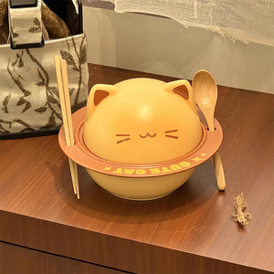 Niedliches Cartoon-Kätzchen Keramik-Geschirrset Katzenförmige Schüssel Tasse Saucenschälchen Mit Deckel für Haushalt Abendessen Geschenk - Product Image 3