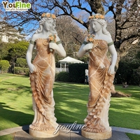 Statue de femme en marbre beige naturel européen YOUFINE avec fleur pour jardin