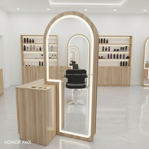 Station de coiffure avec miroir LED double face de forme ovale, construction en acier inoxydable, mobilier de salon durable pour salon de coiffure - Product Image 6