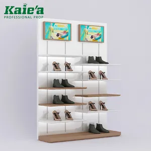 Exhibidor de madera para tienda de zapatos, accesorios de exhibición para tienda de zapatos